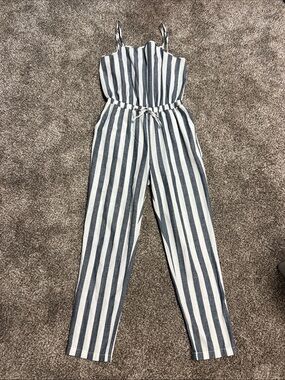 Ci Sono Navy & White Vertical Stripe Sleeveless Jumpsuit